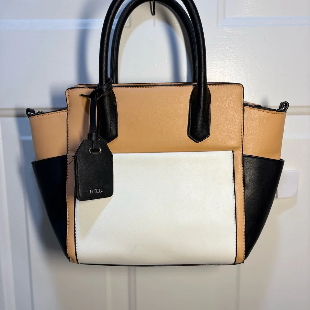 REED by Reed Krakoff for Kohl’s Women's Color Block Satchel Black, Tan, Cream